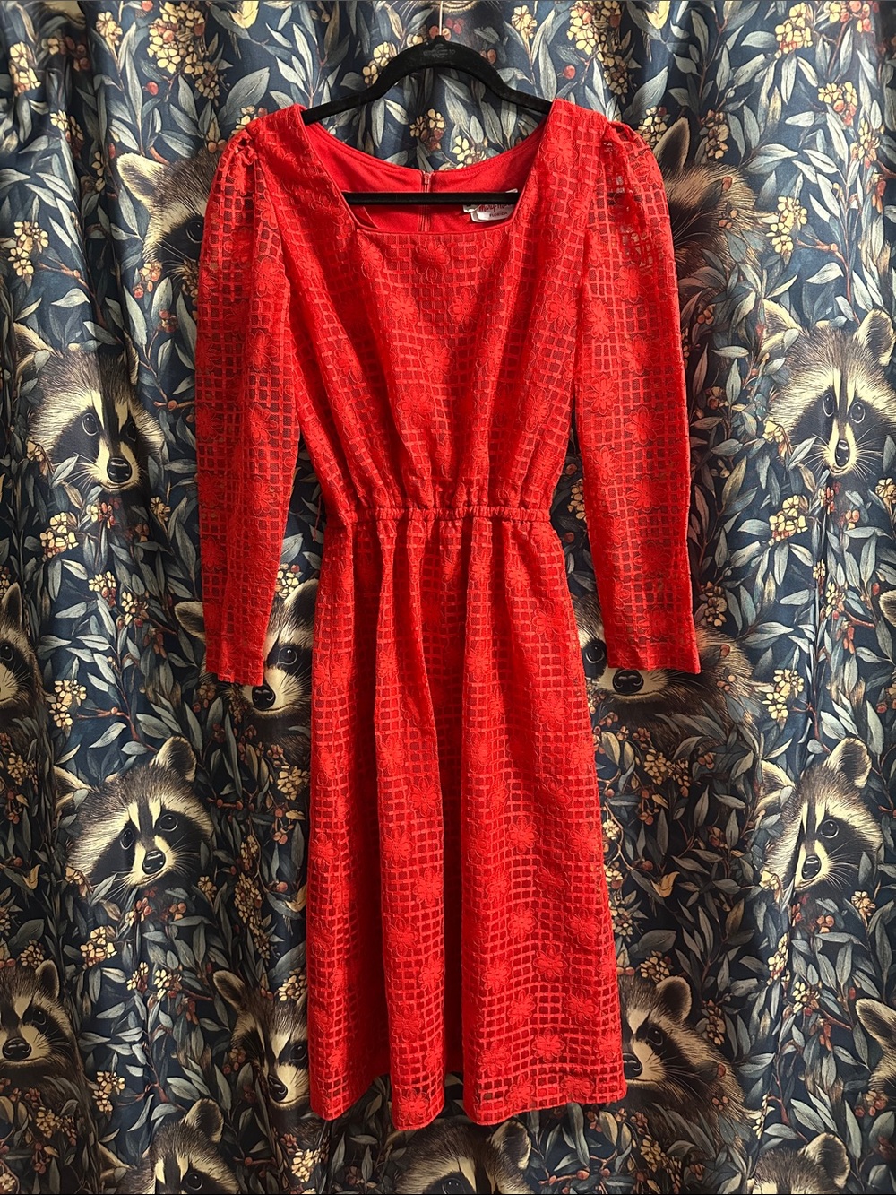 True Vintage 60s/70s Mary Martin Florida Dress Geometric Grid Floral US 14 6/8